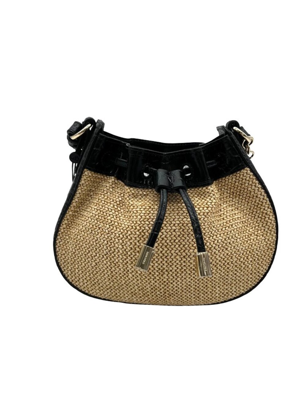 Brahmin Eliana Folsom Tan Mini Raffia Drawstring Crossbody Bag